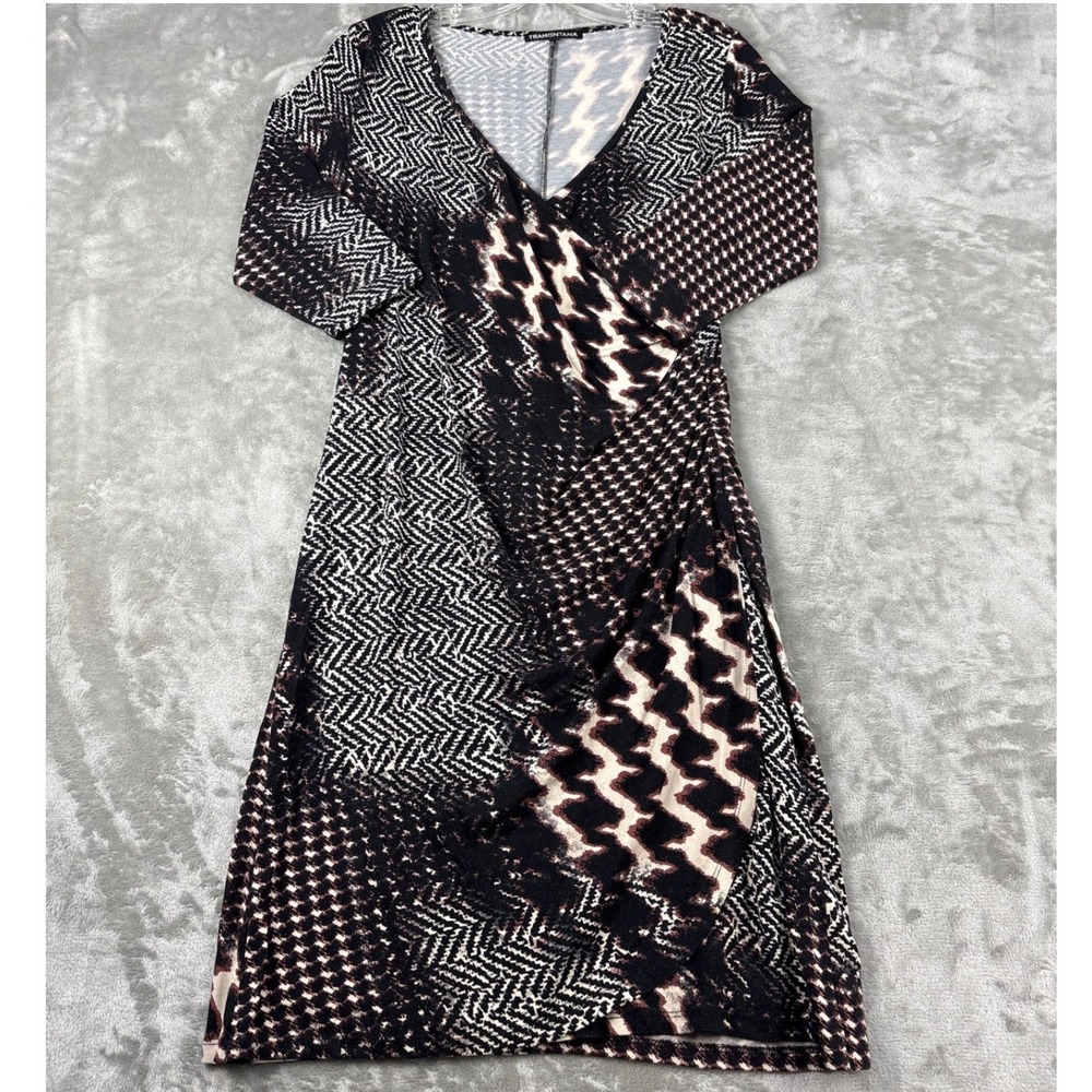 Tramontana Mixed Geometric Print Faux Wrap Dress Black White Tan Portugal Med